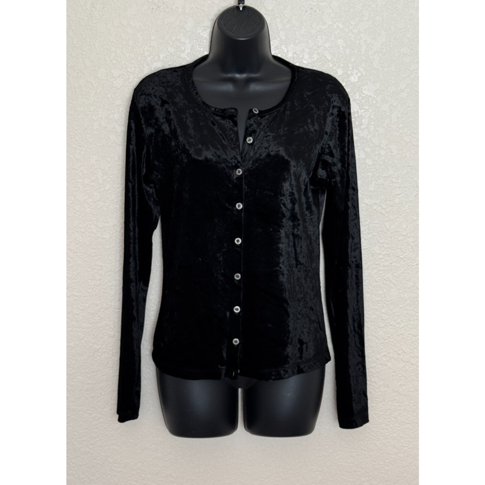 Vtg Y2K Blouse Black Velvet Long Sleeve Whimsigoth Fairy Grunge Vamp